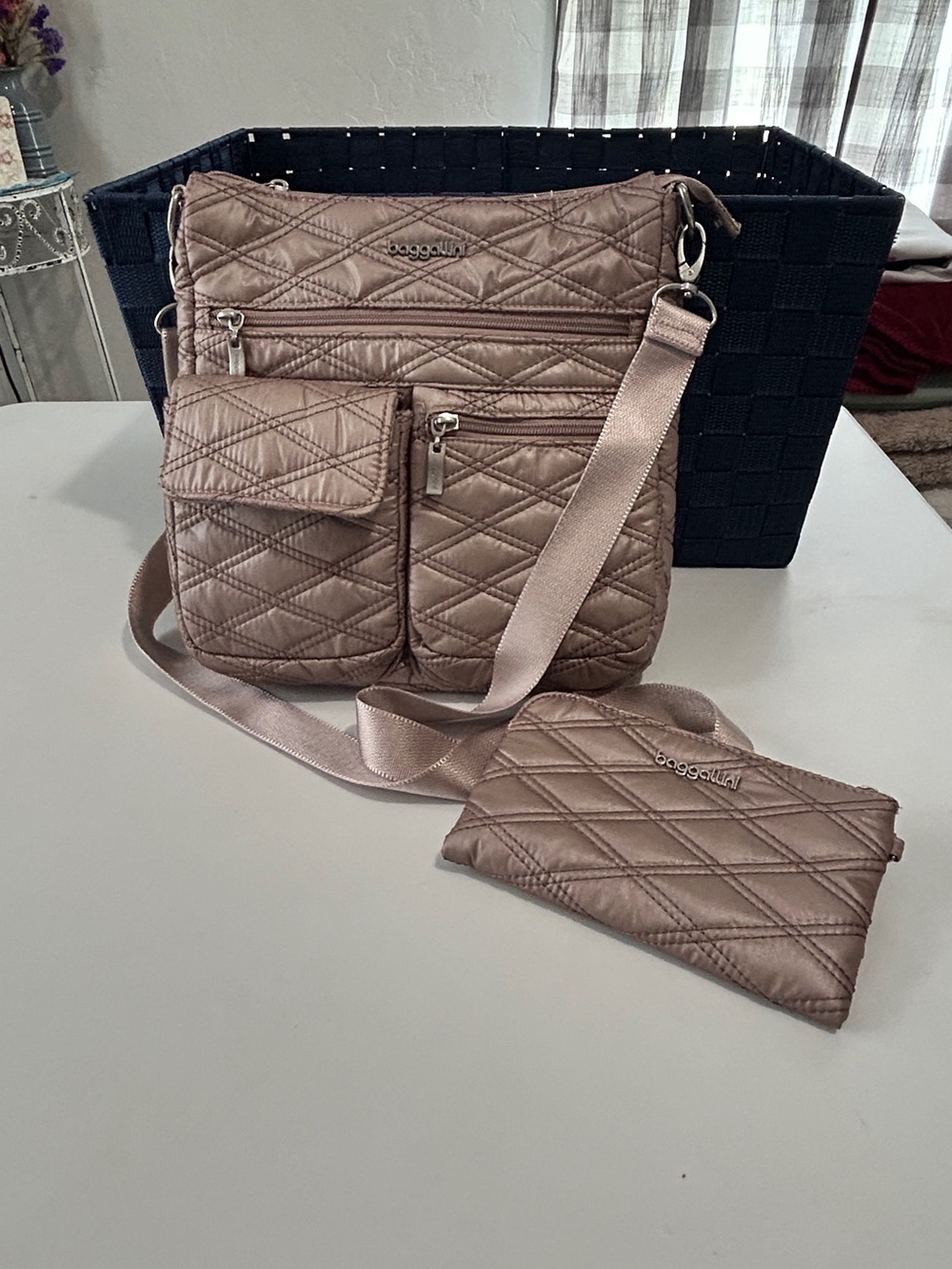 Baggallini Quilted Crossbody Bag and Pouch - Taupe